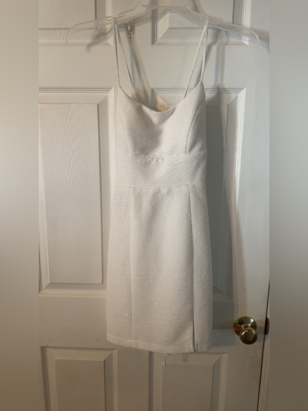 Teeze Me White Glittery Spaghetti-Strap Mini Dress